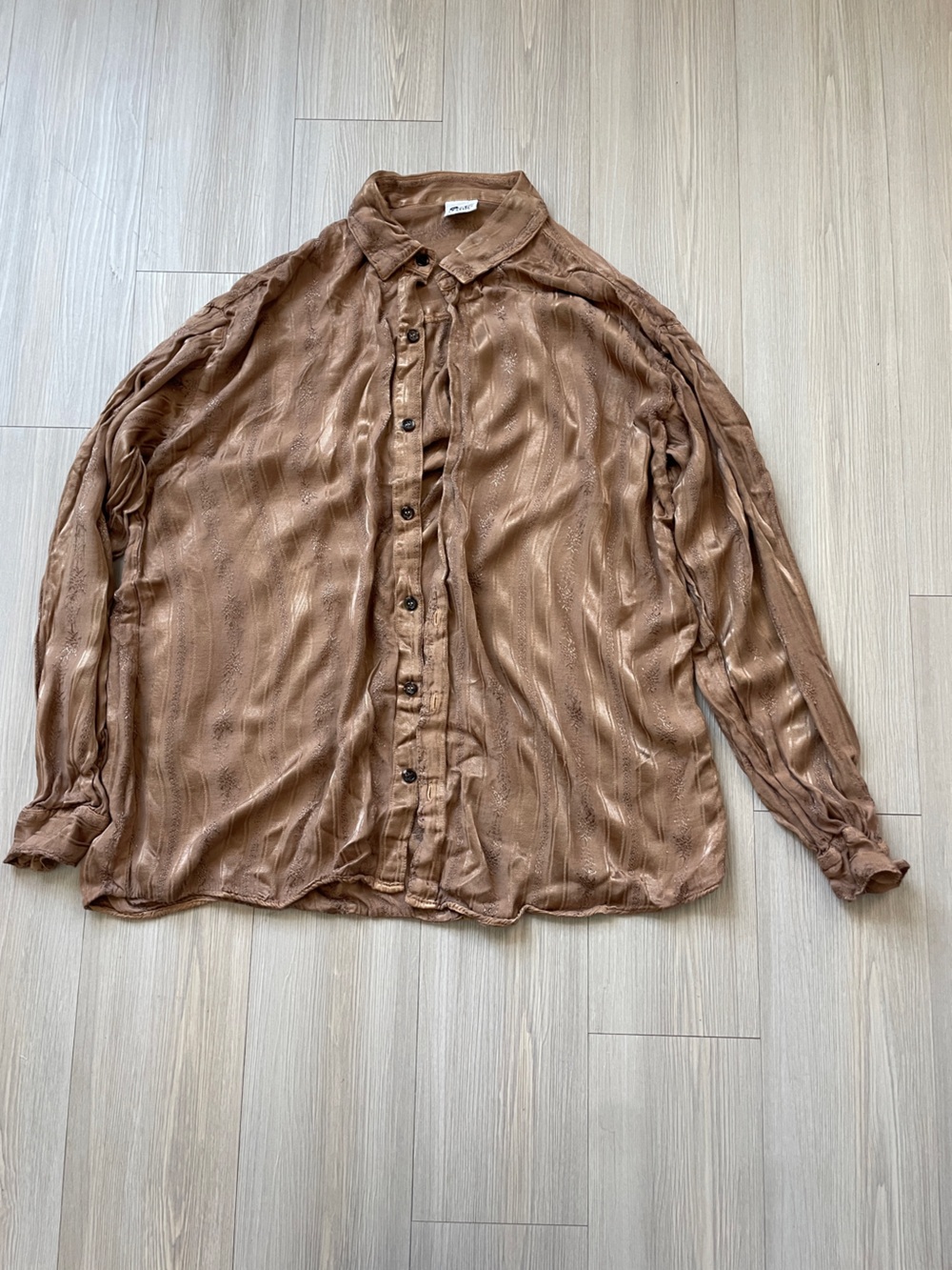 CP Shades Honey Brown Lightweight Button-Down Striped Blouse